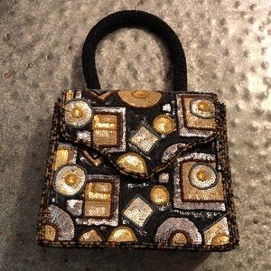 Chico’s Beaded Geometric Mini Top-Handle Bag in Gold, Silver and Black